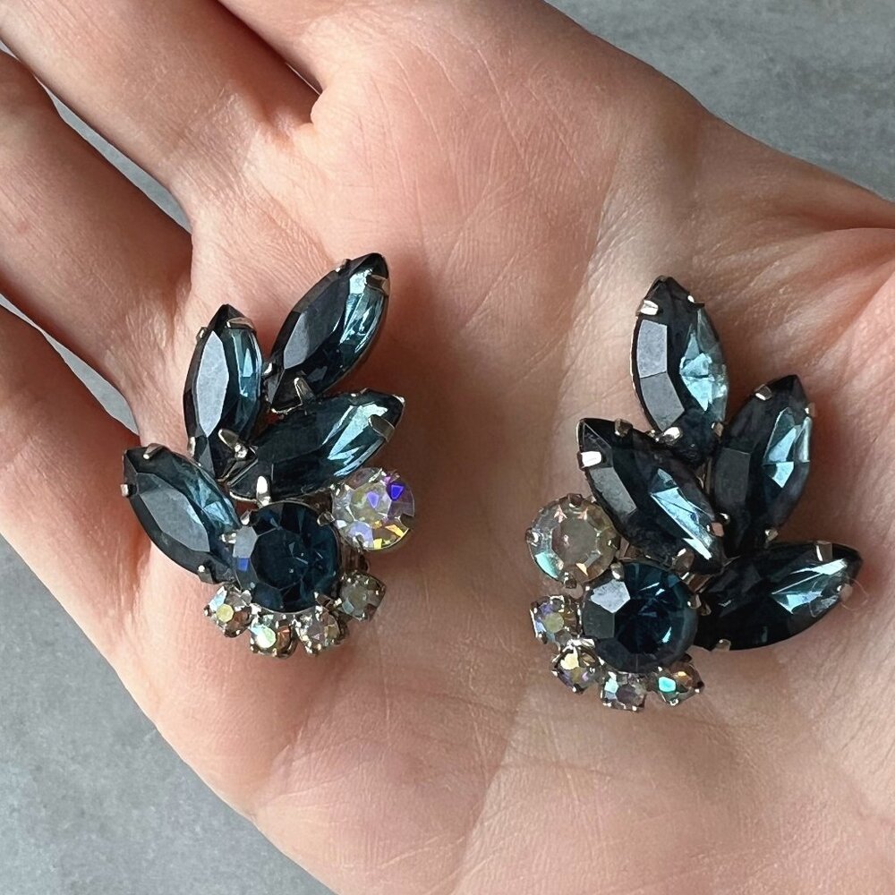 Vintage Blue Crystal Clip on Earrings